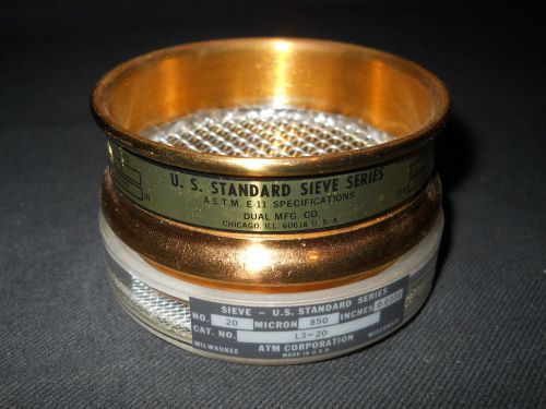 Dual mfg atm 3&#034; brass 2360µm frame ss mesh &amp; 850µm acrylic sieve, l3-20, us3-8s for sale