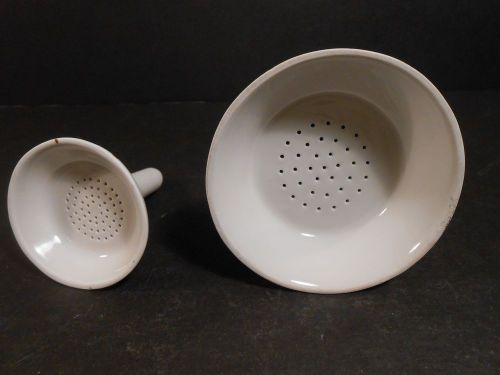 Coors &amp; Buchner Funnels Lot of 2 Made of Porcelain Both with Strainer Tops USA