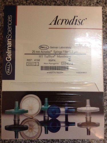 Gelman pall acrodisc syringe filters 0.2um ht tuffryn membrane 25mm # 4192 pk/50 for sale