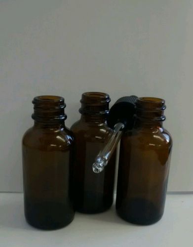 Amber Boston Round Glass Bottles (1 oz) with Glass Droppers, Choose Qty