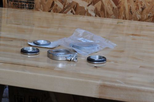 Two kf40, nw40 vacuum flange clamps, 3 o-rings and supports and 2 ss end caps for sale