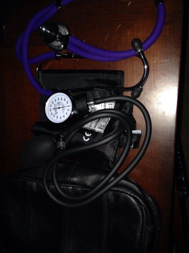 Purple  blood pressure bp cuff monitor and sprague rappaport stethoscope w case for sale