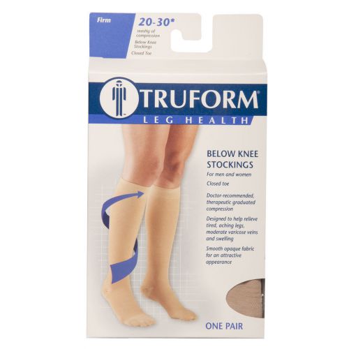 TRUFORM Leg Health Below Knee Stocking Firm 20-30 mmHg Compression Beige 8865-L