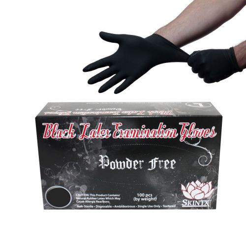 SKINTX Black Latex Exam PF Gloves - Size Medium