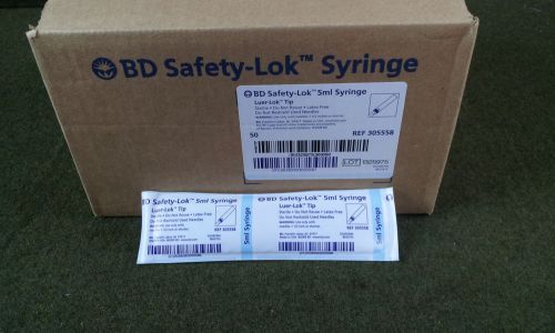 BD Safety-Lok 5ml Luer-Lok Tip Syringe Box Of 50 NEW