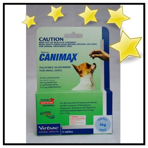 CANIMAX Virbac ALLWORMER HEARTWORM Preventic SMALL Dog 4 tablets