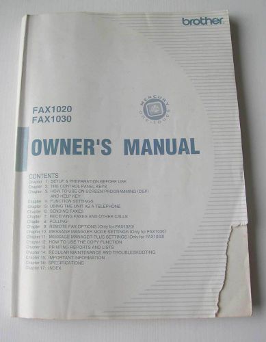 Brother FAX1020/1030 Owner&#039;s Manual