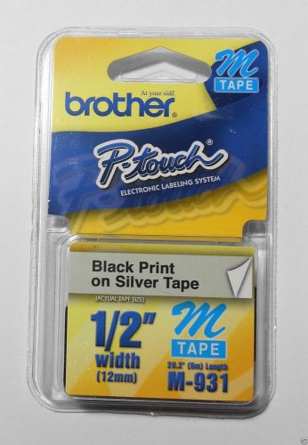 Lot (4) brother m931 p-touch label tape m-931 1/2&#034; black print on silver tape for sale