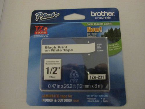 Brother TZ231 TZ-231 TZE231 P-Touch Label Tape TZe-231 1/2&#034; Blk/Wh Free Shipping