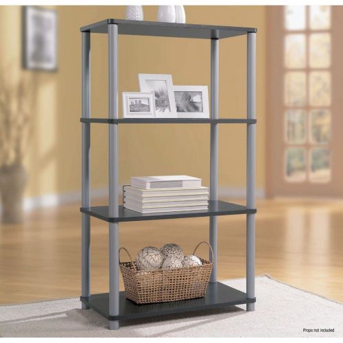 FREE 2 DAY SHIPPING! Essential Home 4 Shelf Bookcase Black With Silver