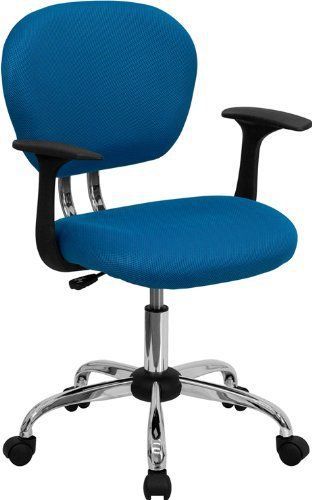 Flash Furniture Mid-Back Turquoise Mesh Task Chair with Arms and Chrome Base