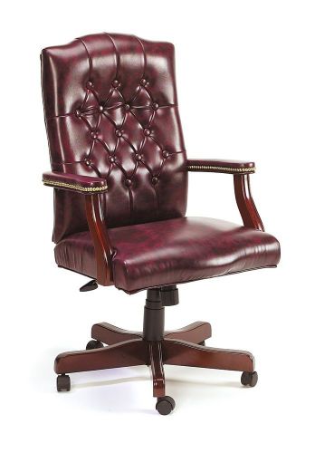 Boss Traditional Executive Oxblood Vinyl Chair With Mahogany Finish Oxblood