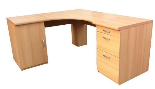 Morgan Corner Computer Desk Workstation Office Table with Drawers &amp; Cupboard NEW