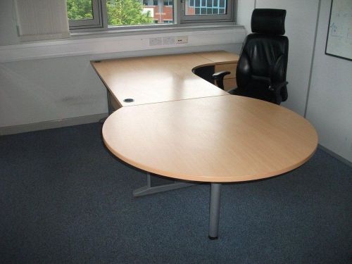 Beech 1600 x 800 right radial desk + desk hight pedestal + desk end 1600 for sale