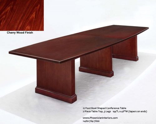 12 Foot Boat Shaped Conference Table CHERRY WOOD Fancy Table Top FREE SHIPPING