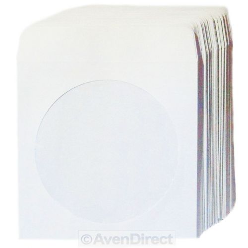 100 Premium &#034;Mini&#034; sized White Paper Sleeve Window Flap CD DVD [FREE SHIPPING]