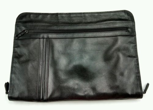 Scully 3 way zip envelope padfolio organizer, soft black leather, 14&#034; x 10 1/2&#034;