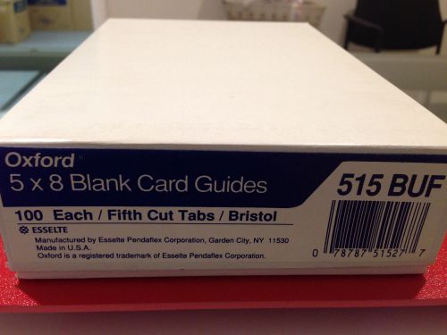 Oxford 5 X 8 blank card guides 100 each fifth cut tabs bristol 515 BUF