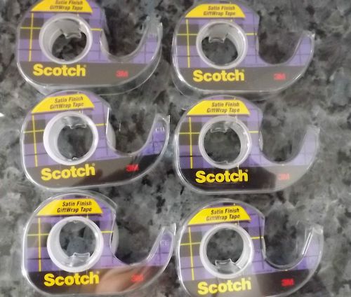 LOT OF 6 ROLLS Scotch Giftwrap SATIN Tape 3M  3/4&#034; x 300&#034; each with dispensers