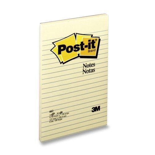 Post-it ruled adhesive note - self-adhesive, repositionable - 5&#034; x 8&#034; - (663yw) for sale