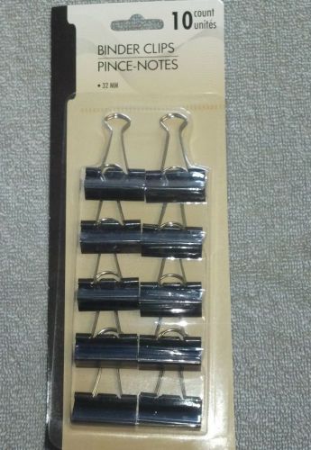 Pack 0f 10 Office Large Binder Clips, 1 1/4&#034; Capacity 1.25 Size in Blister Pack