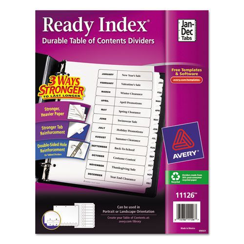Ready Index Classic Tab Titles, 12-Tab, Jan-Dec, Letter, Black/White, 12/Set