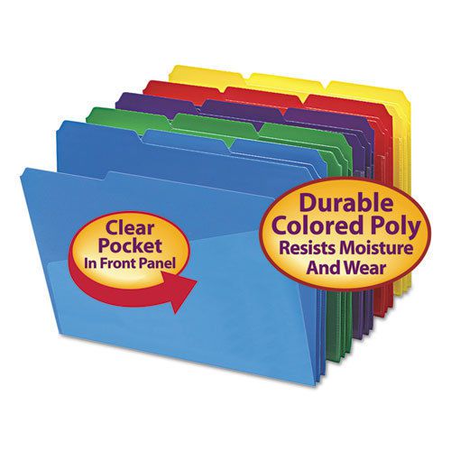 Slash pocket poly file folders, 1/3 cut top tab, letter, assorted, 30/box for sale