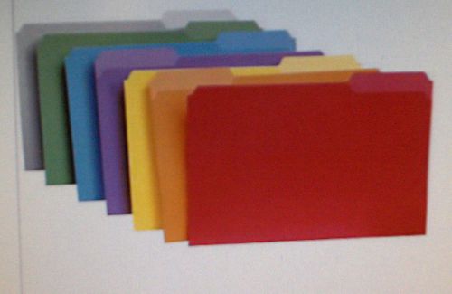 Quill 1/3-cut interior folders; legal-size, assorted color (5 boxes of 100) case for sale