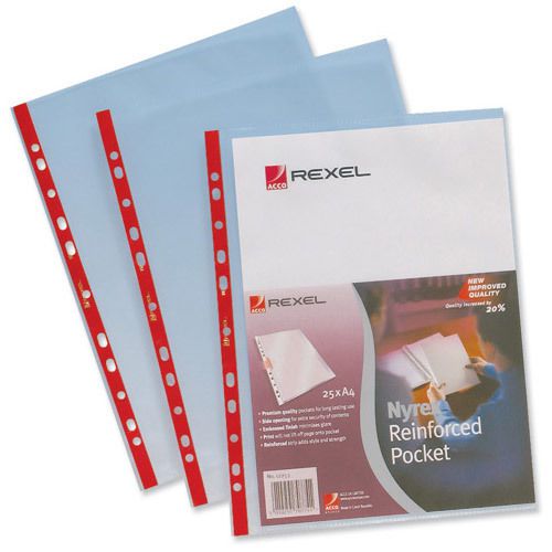 25 x Foolscap Rexel Nyrex Side Opening Reinforced Punched Pockets Embossed 12263