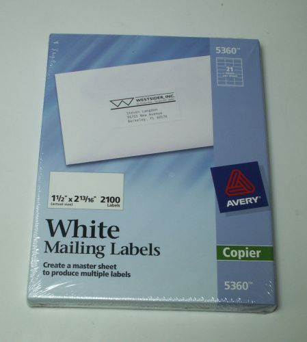 Avery 5360 White Mailing Labels Copier 1.5 x 2 13/16&#034;  2100 labels total 21 per
