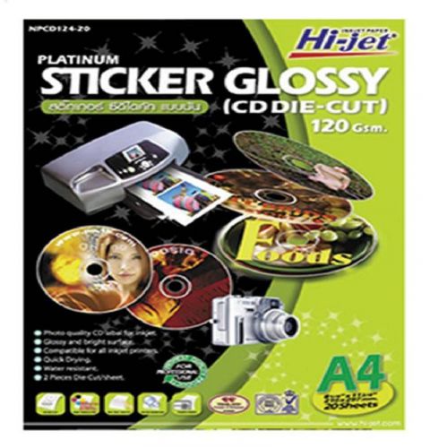Hi-jet DVD Label Maker CD Paper Die Cut Sticker Glossy Inkjet Print A4 20 Sheets