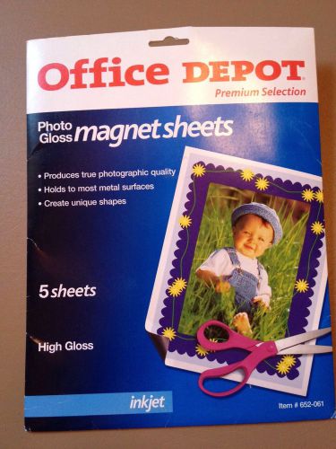 Office Depot Inkjet Photo Gloss  Magnet Sheets ~ 5 sheets ~ #652-061