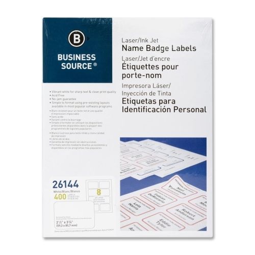 LOT OF 3 Business Source Laser/Inkjet Name Badge Label  -400/Pk-Wht