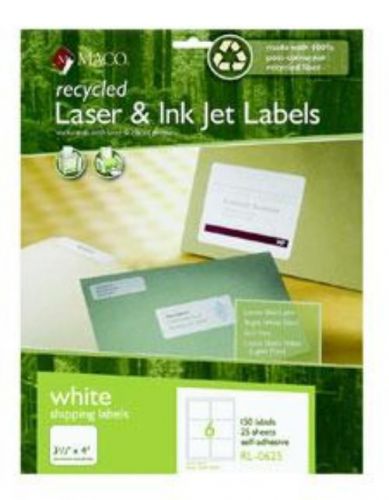 Chartpak Recycled Laser/Inkjet Labels 3-1/3&#039;&#039; x 4&#039;&#039; White 6 Per Sheet 150 Count