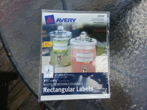 ONE PACK OF AVERY WHITE REMOVABLE RECTANGULAR LABELS - 12 LABELS/3 SHEETS