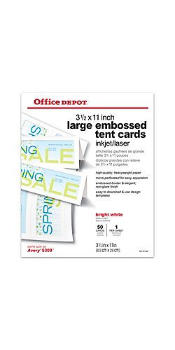 NEW Office Depot Brand Inkjet/Laser Embossed Tent Cards, Large, Pack Of 50