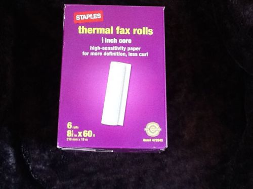 STAPLES 6 ROLLS THERMAL FAX PAPER ROLLS (8 1/2&#034; x 60&#039;) (216mm x 18mm) 1/2&#034; CORE
