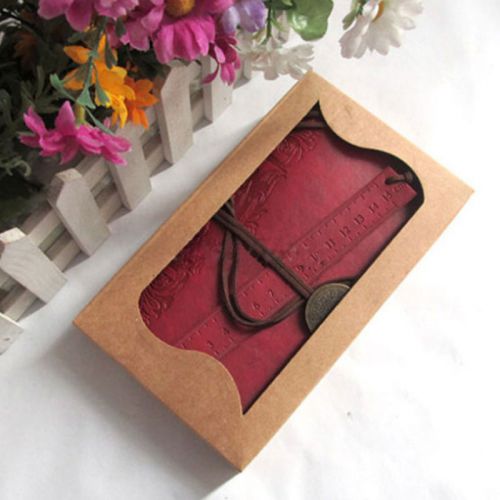 Brand PU Leather Vintage Ruler Notebook Journal Diary Travel Blank String red