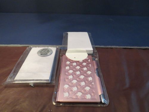 Notepad and pen in a spring loaded metal case - contains 2 refills