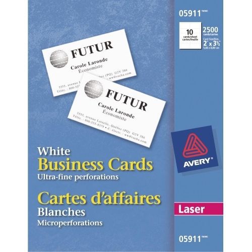 Avery Business Card - For Laser Print - 2&#034; x 3.50&#034; - 2500 / Box - White