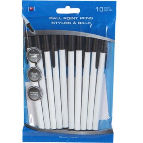 LOT of 30 Ball-Point Pens with Black Ink, THREE 10-ct. Packs, Jot White