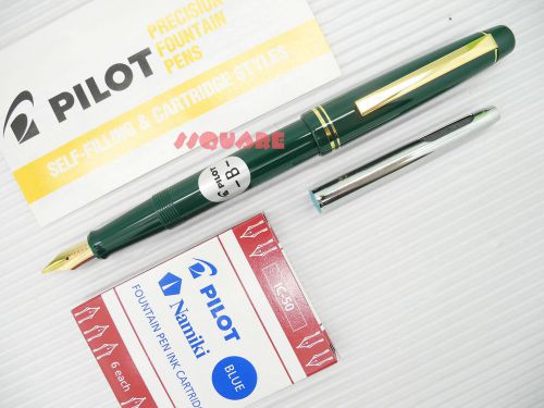 Pilot 78G 22K Gold Fountain Pens, Green Pen Broad Nib + 6 BLUE IC-50 cartridges