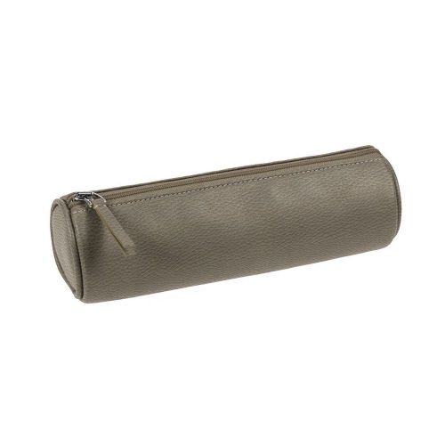 LUCRIN-Round pencil holder-Light Taupe-Granulated Calfskin-Leather