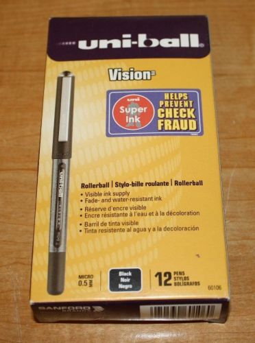 Uni-ball vision stick micro point roller ball pens 12 black pens (1 dozen) 60106 for sale