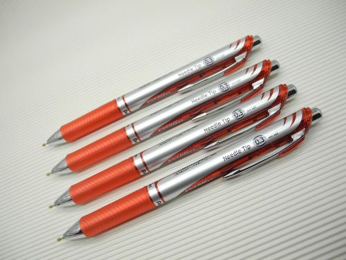 4pc NEW Pentel Retractable Ener Gel 0.3mm needle tip roller ball pen Red(Japan