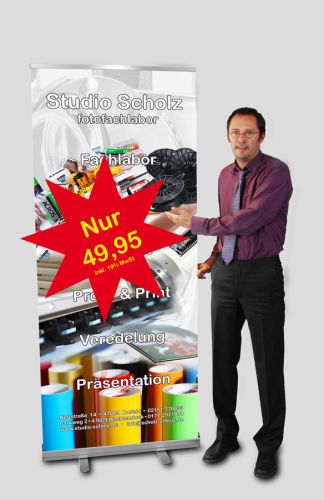 RollUp Display 85 inkl. Solvent Druck 85 x 200cm mit Anti-Curl Eigenschaften