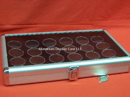 14 x 8 aluminum display case w 24lc black foam gem jars for sale