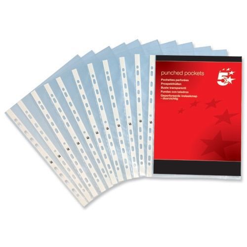 Box of 100 A4 Glass Clear Punched Pockets - Top and Side Opening