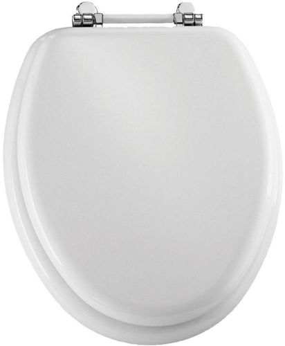 Molded wood retro elongated toilet seat with chrome/white hinges white for sale