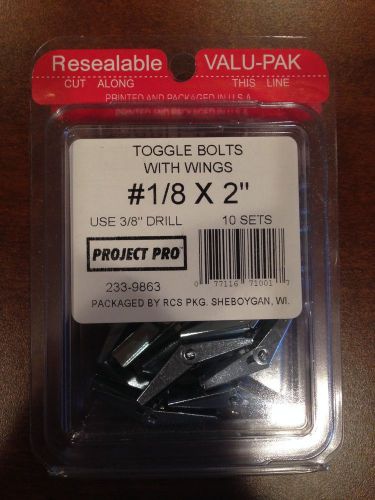 1/8&#034; X 2&#034; Toggle Bolts with Spring Wings, 10 pieces Value Pack NEW ~ FREE SHIP!!